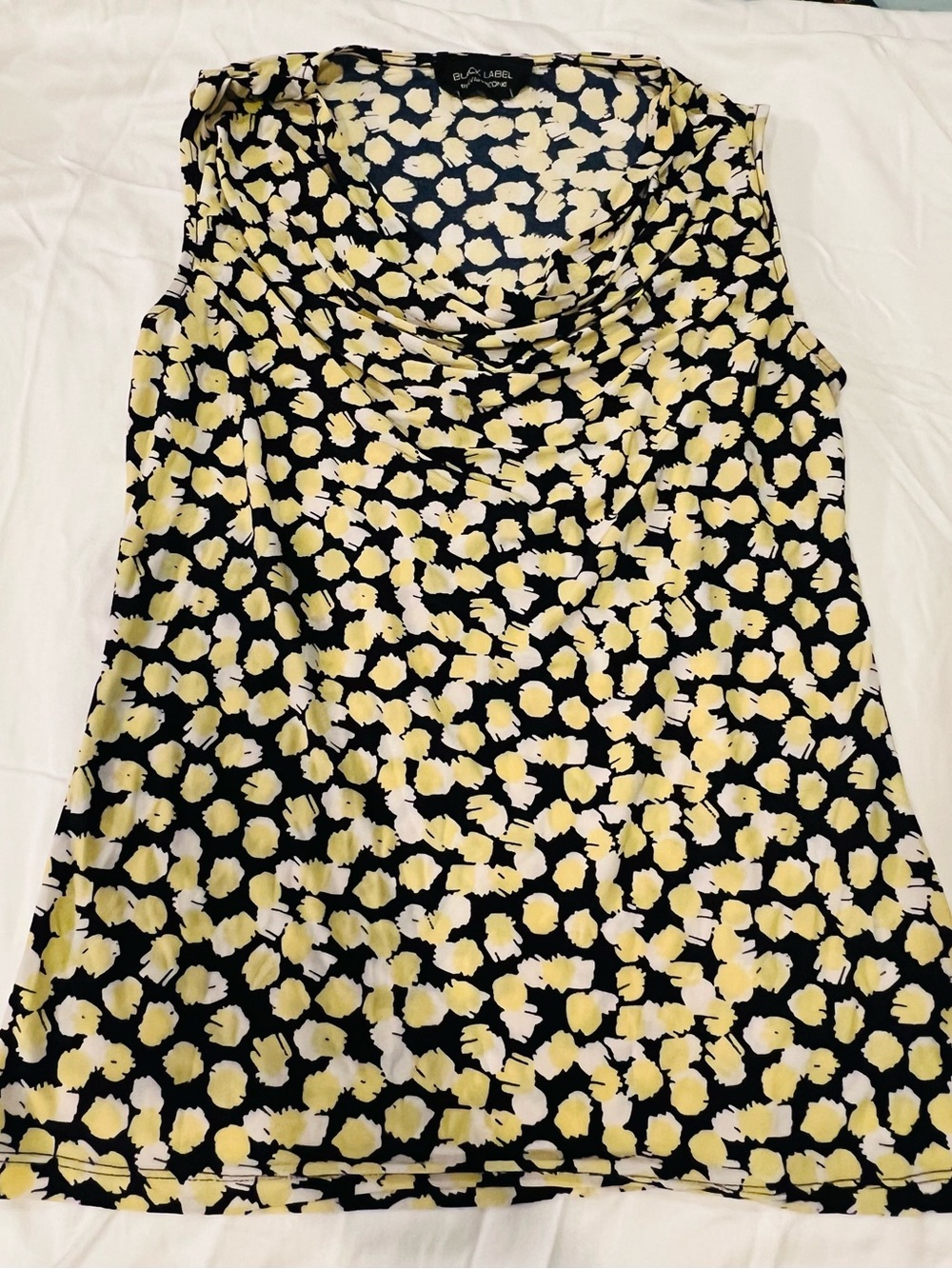 Black Label Black Yellow Abstract Dot Cowl-Neck Camisole